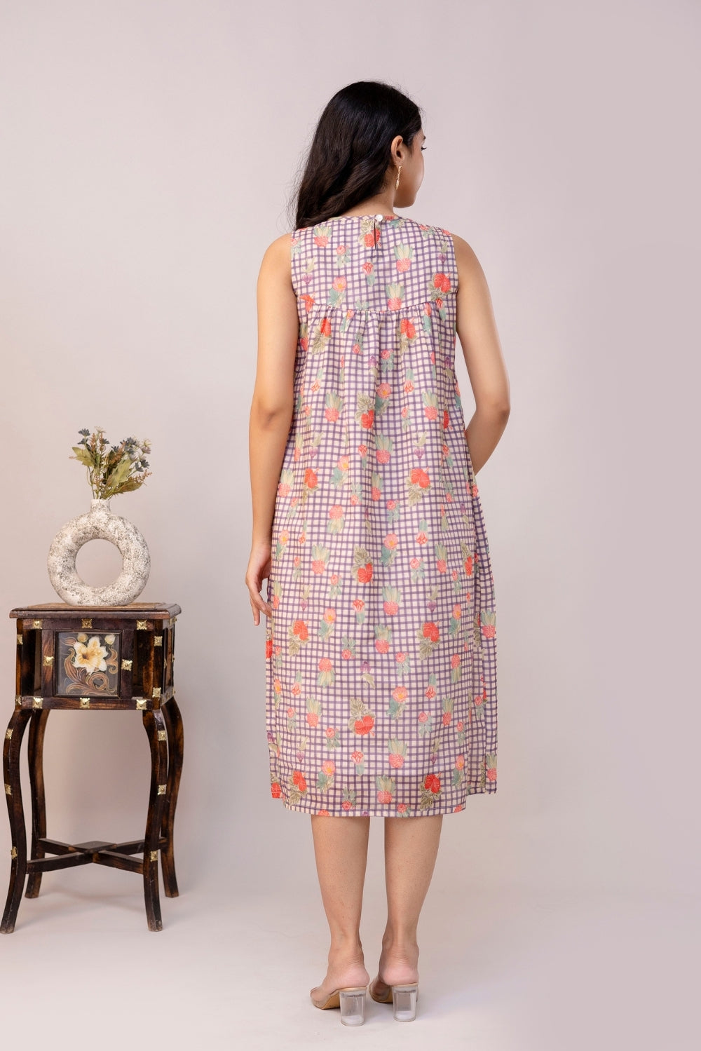 Lilac Checkered Mul Dress