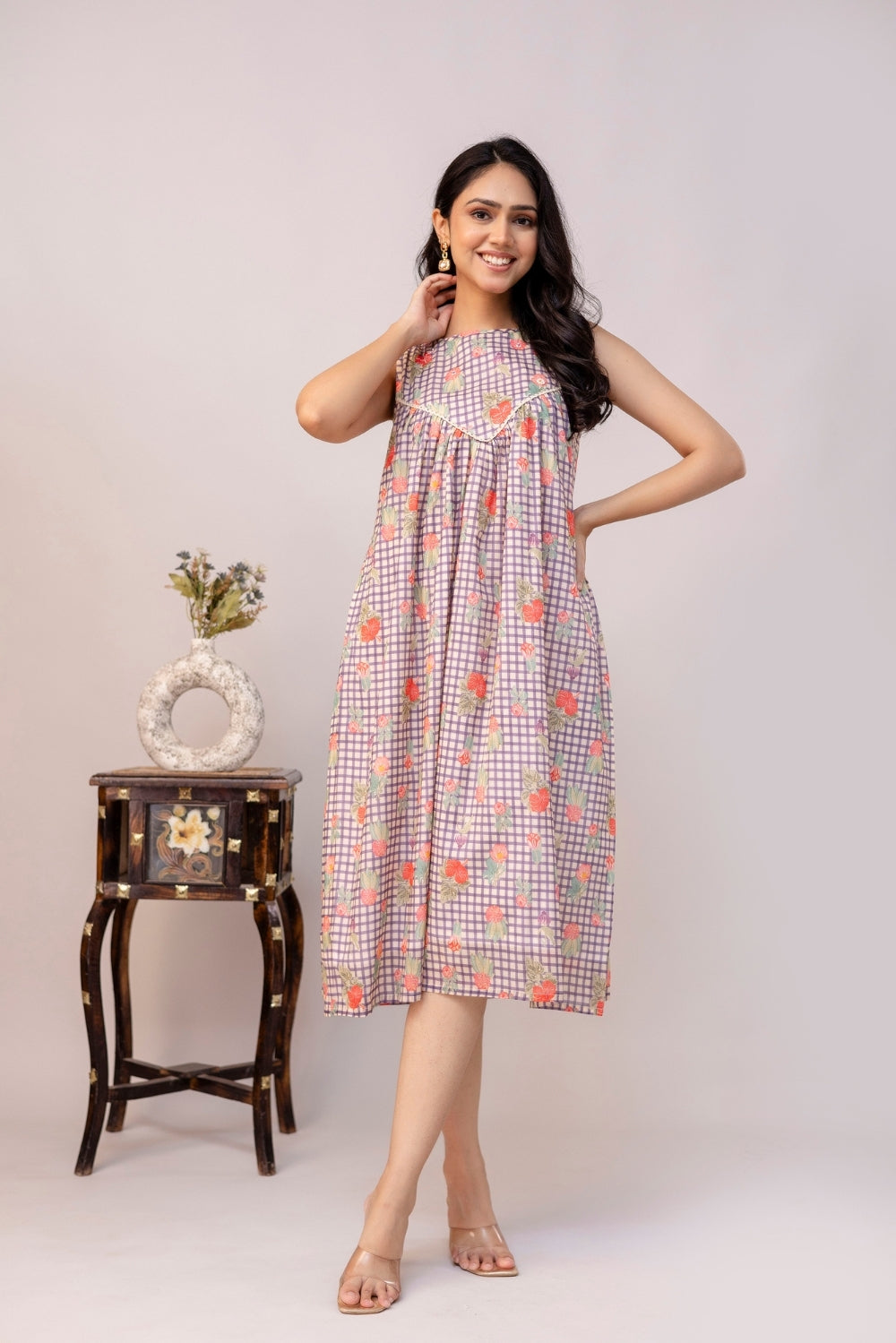 Lilac Checkered Mul Dress