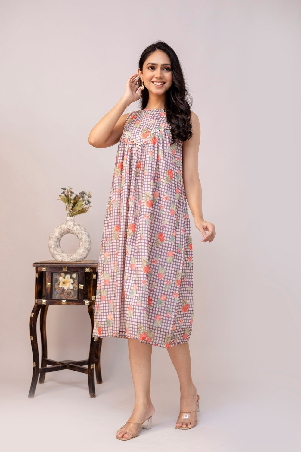 Lilac Checkered Mul Dress