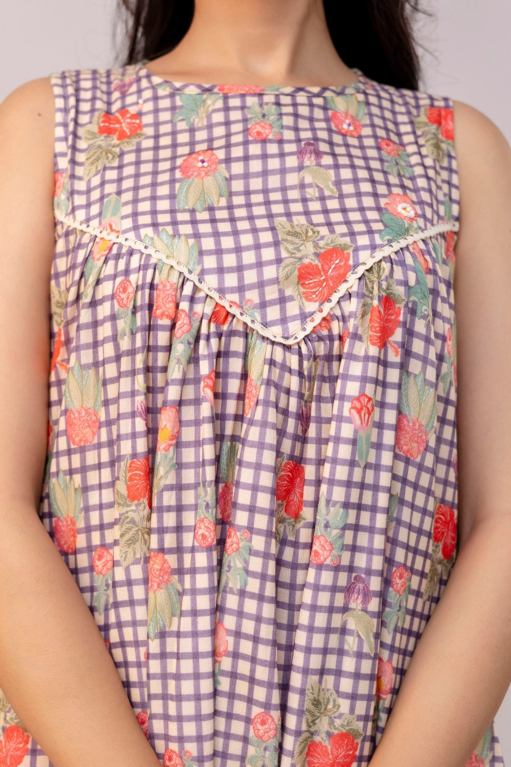 Lilac Checkered Mul Dress