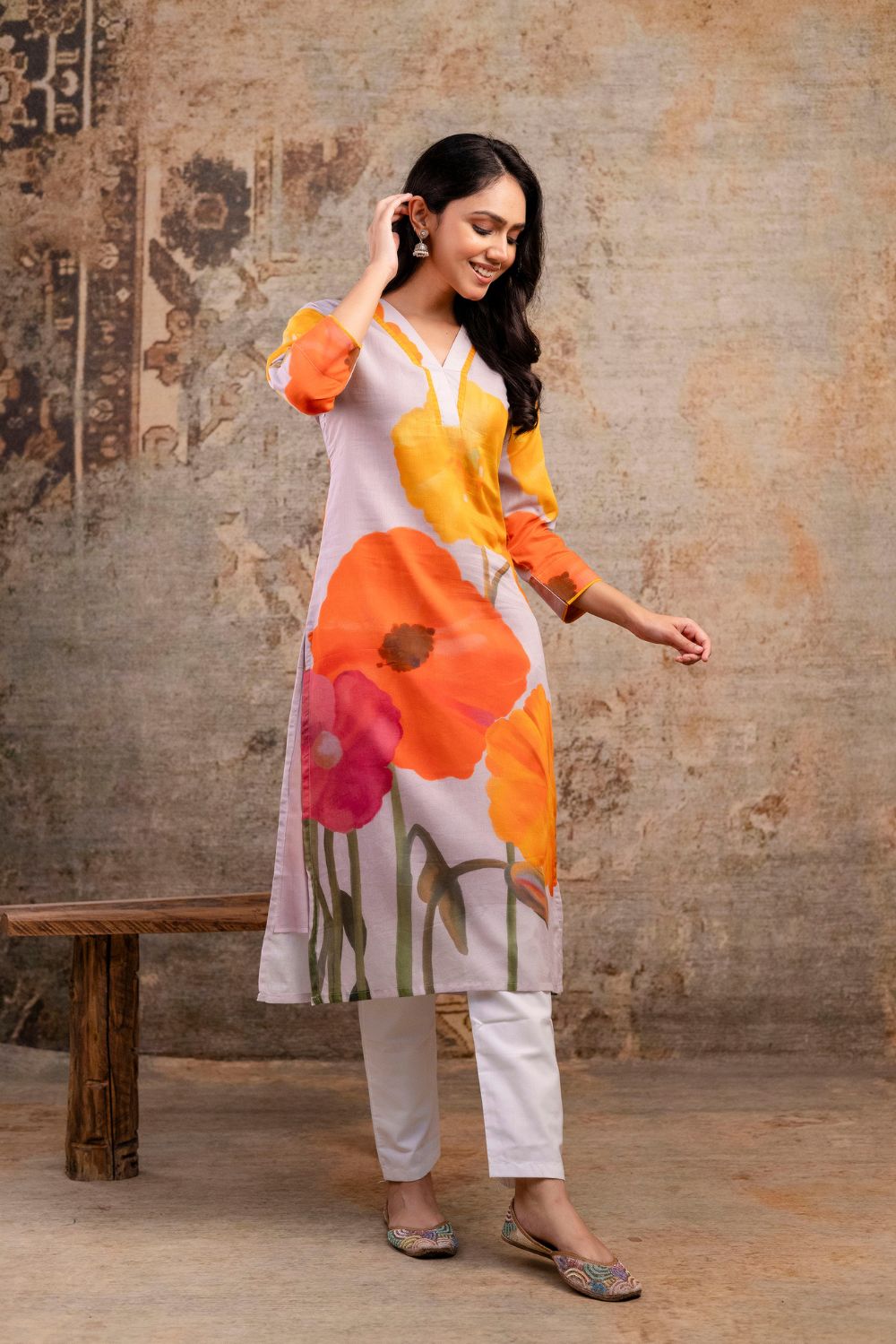 Sunburst Bloom Mul Kurta