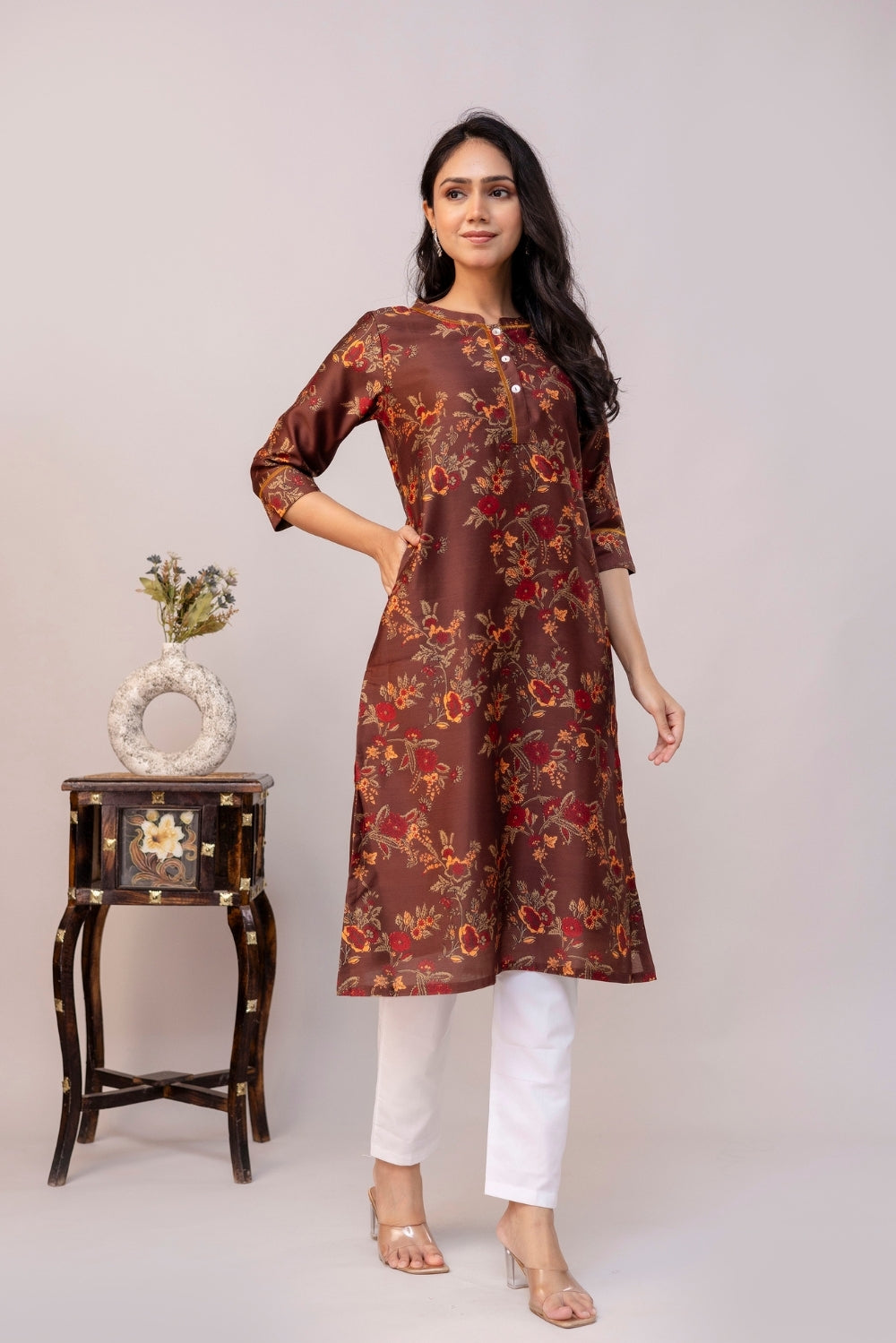 Rust Bloom Chanderi Kurta