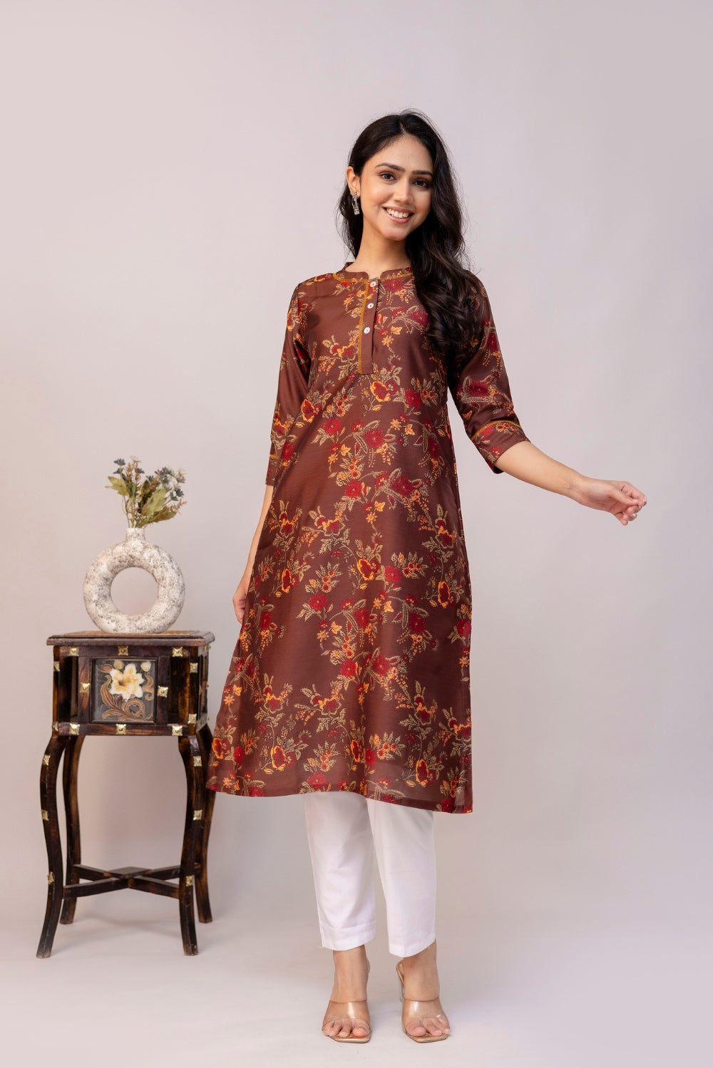 Rust Bloom Chanderi Kurta