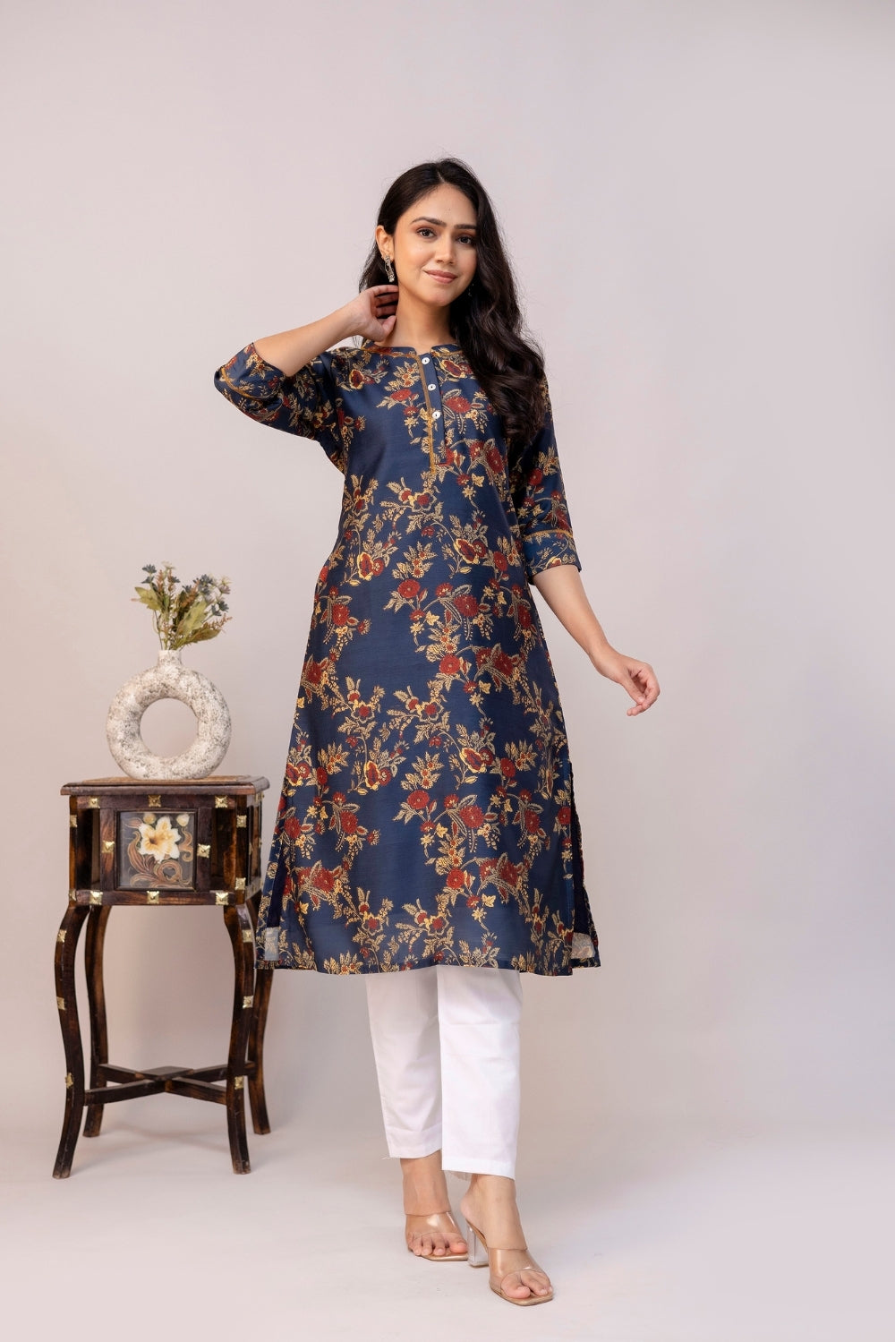 Navy Blue Chanderi kurta