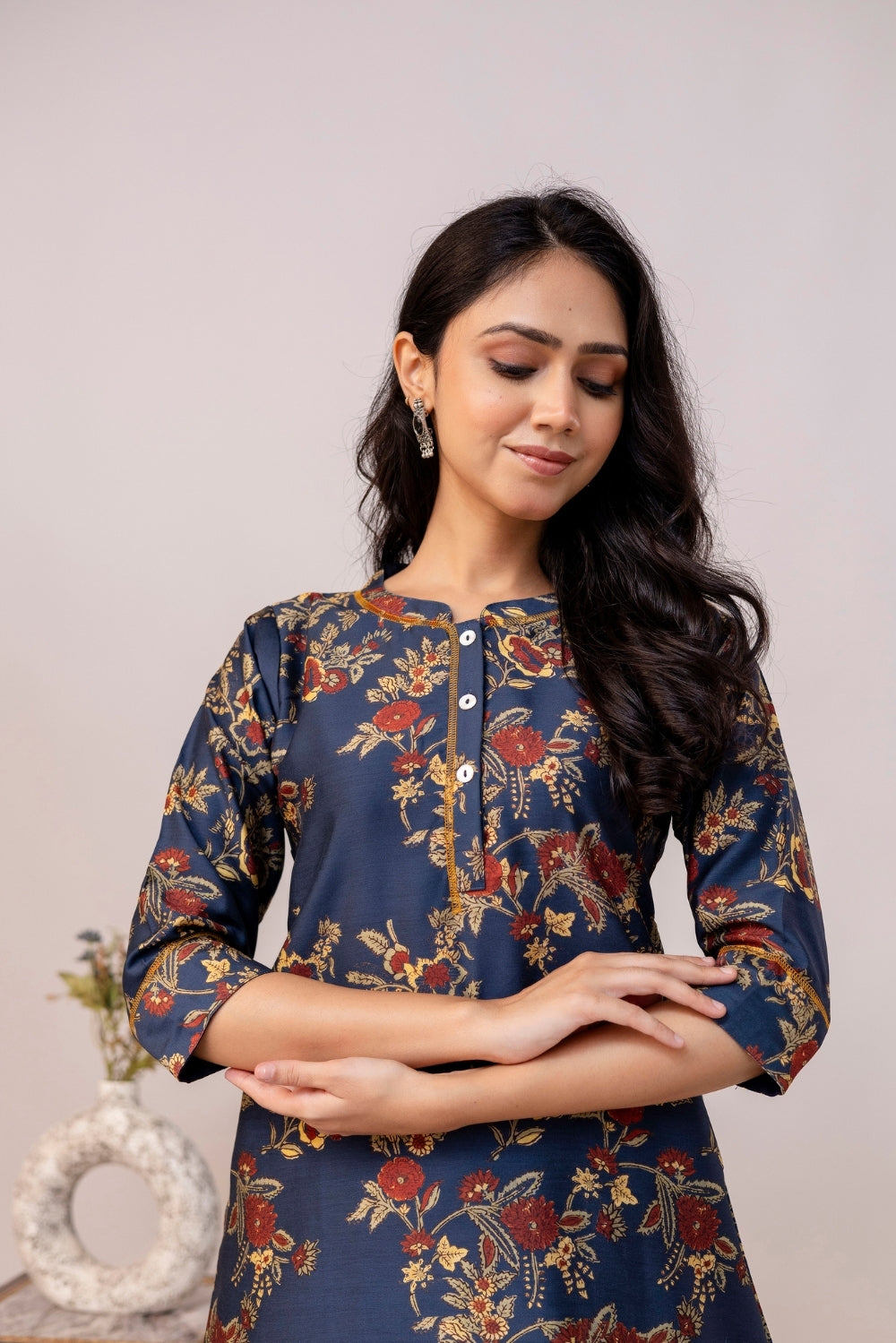 Navy Blue Chanderi kurta