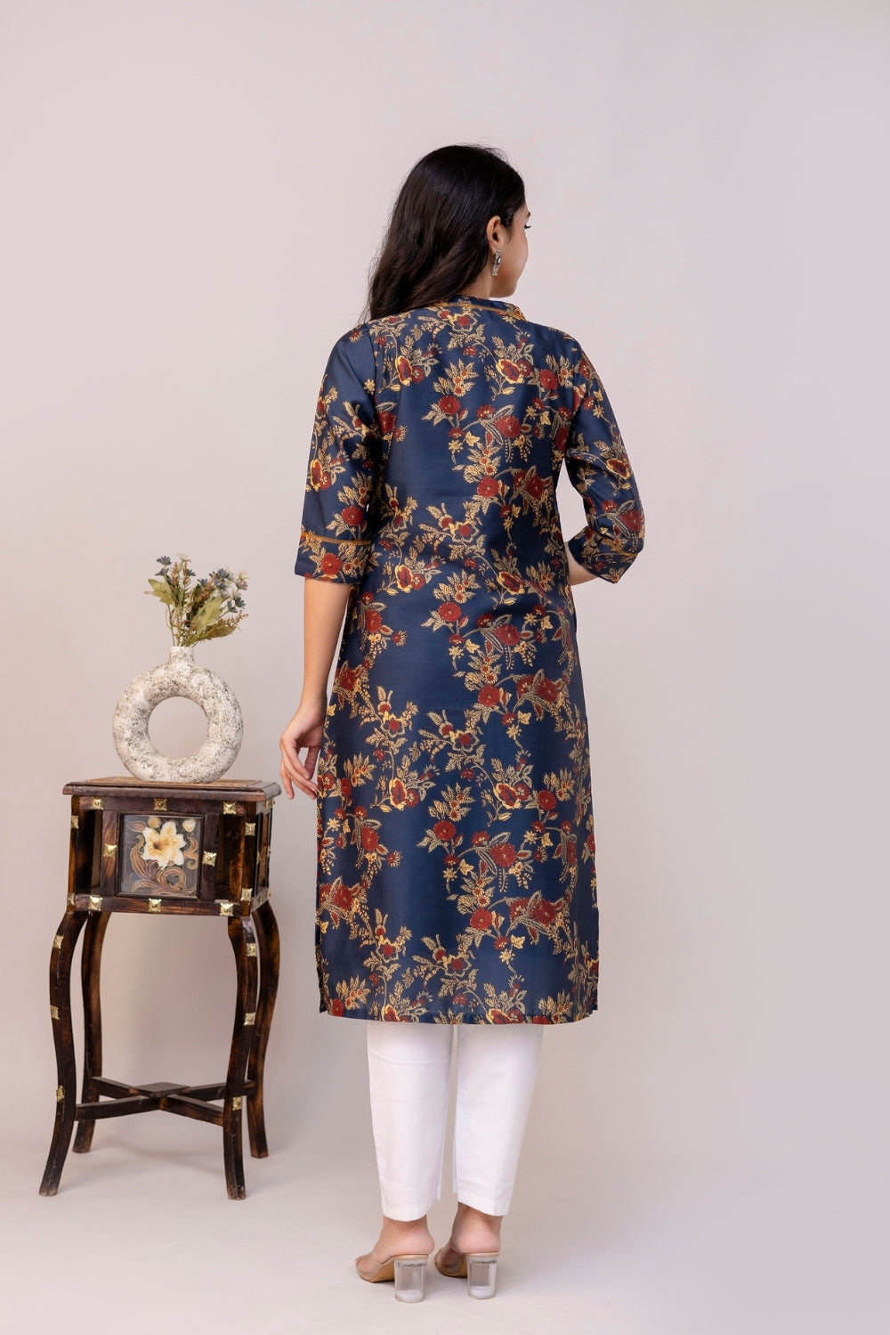 Navy Blue Chanderi kurta
