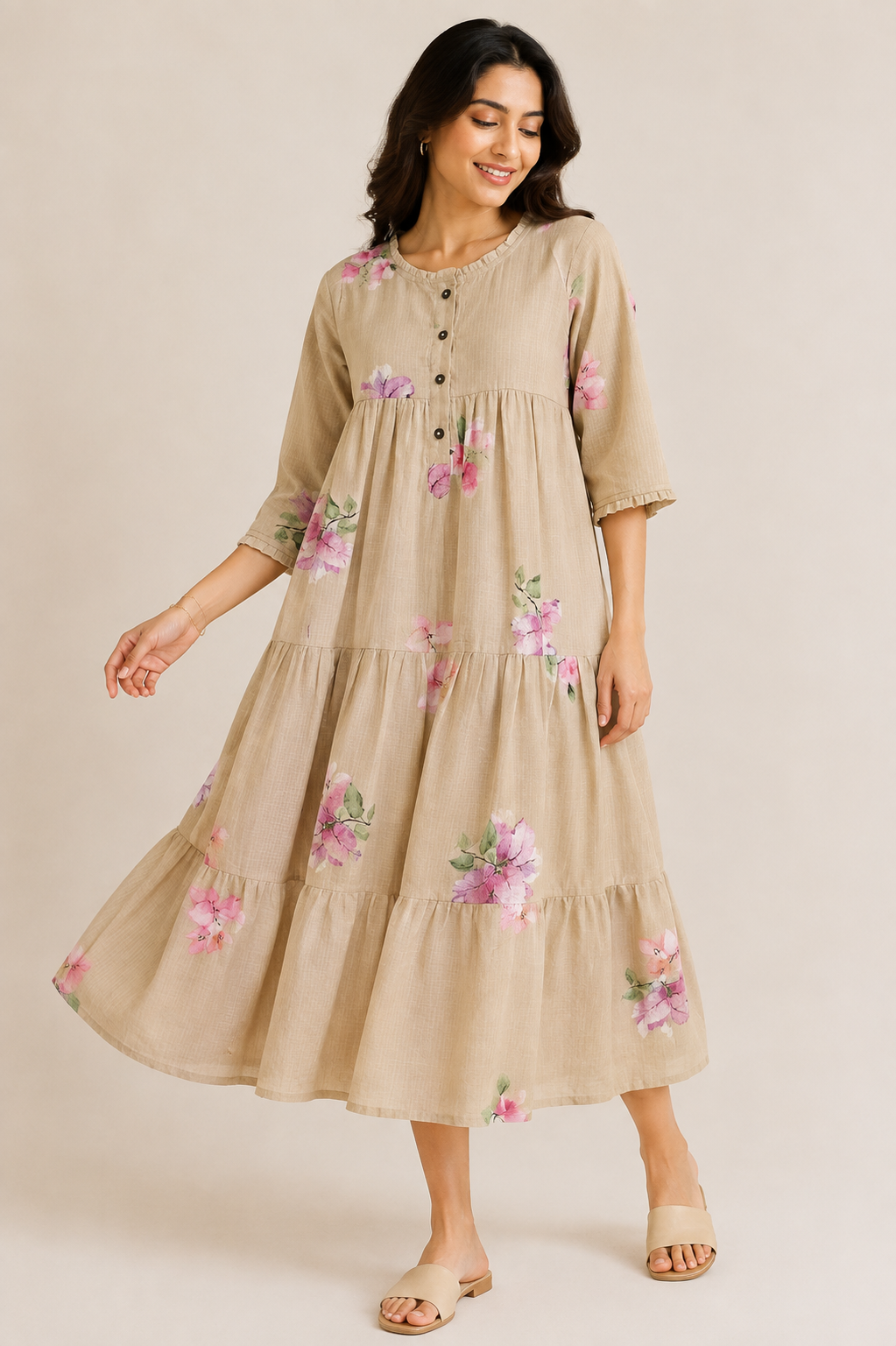 Beige Floral Bloom Dress