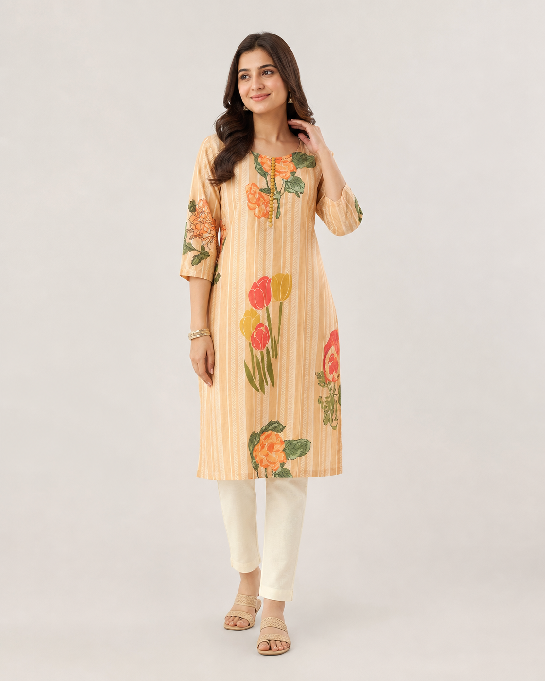Apricot Floral Kurta