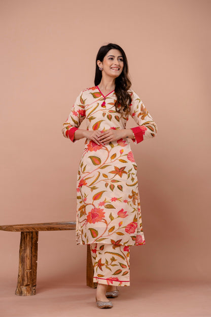 Coral Bloom Kurta Set