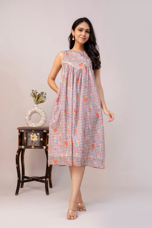 Lilac Checkered Mul Dress