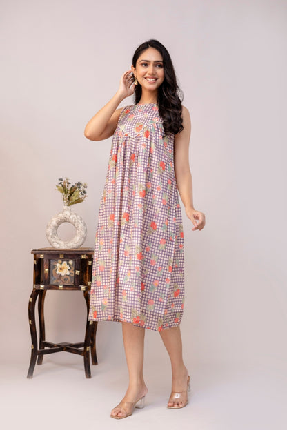 Lilac Checkered Mul Dress