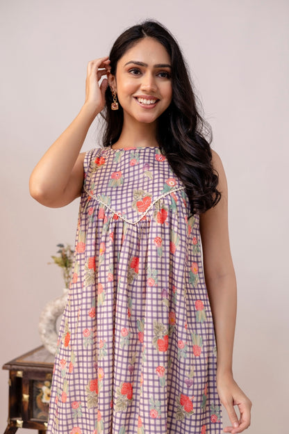 Lilac Checkered Mul Dress