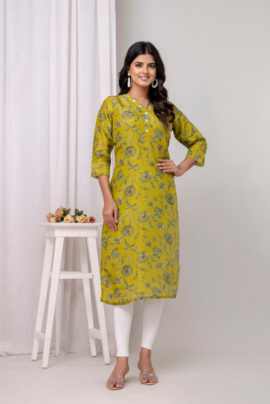 Roselle Olive Jacquard Zari Kurta