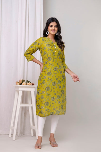Roselle Olive Jacquard Zari Kurta