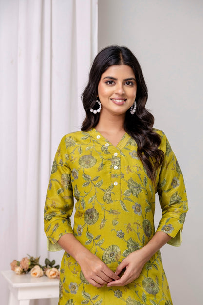 Roselle Olive Jacquard Zari Kurta