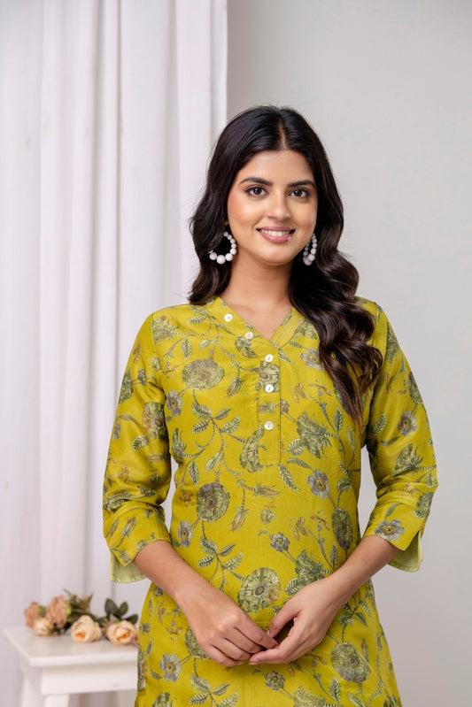 Roselle Olive Jacquard Zari Kurta