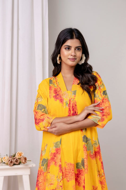 Golden Bloom Mul Dress