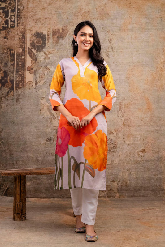 Sunburst Bloom Mul Kurta