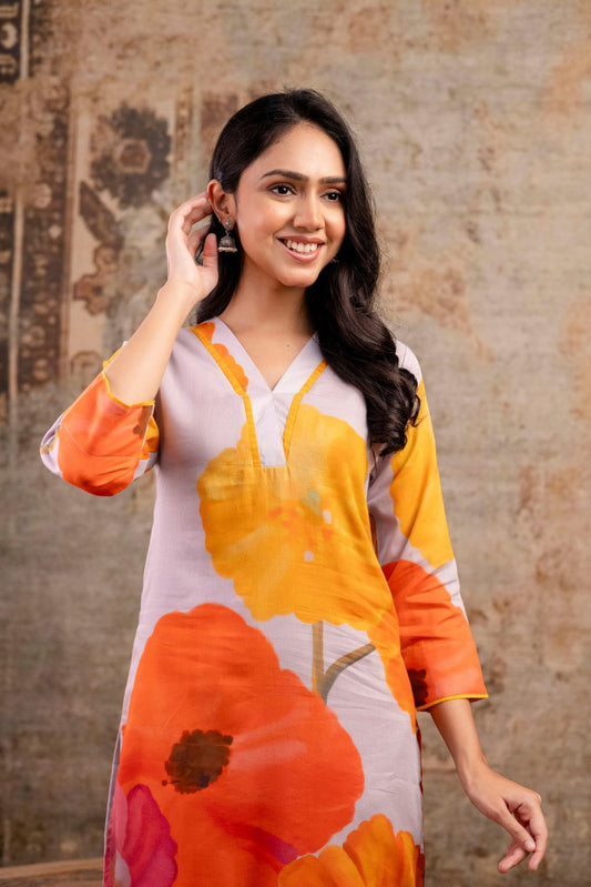 Sunburst Bloom Mul Kurta