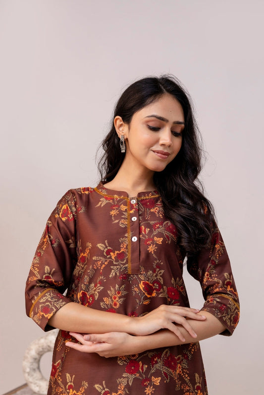 Rust Bloom Chanderi Kurta