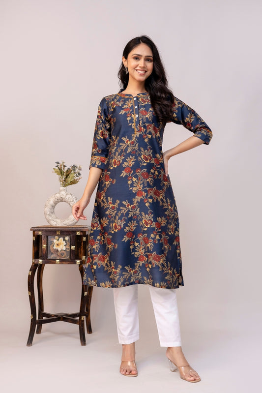 Navy Blue Chanderi kurta