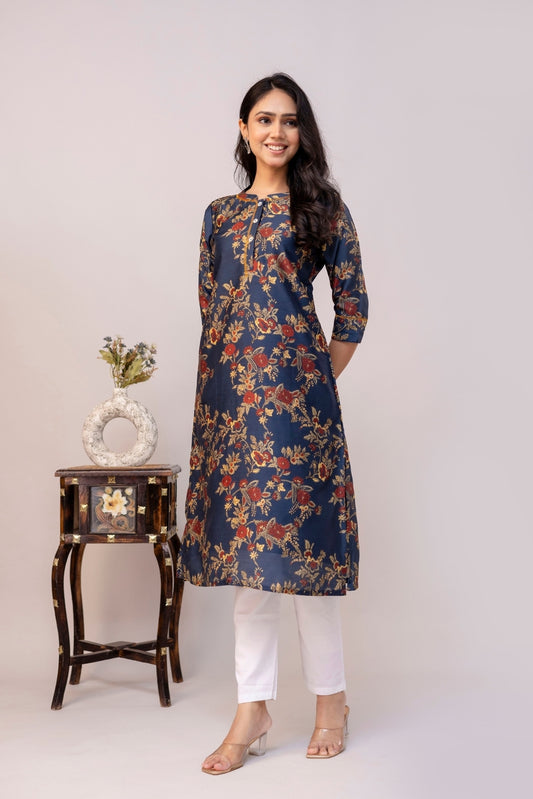 Navy Blue Chanderi kurta