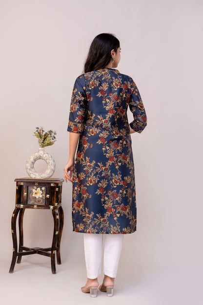 Navy Blue Chanderi kurta