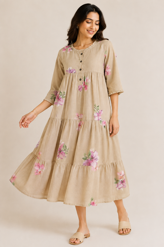 Beige Floral Bloom Dress